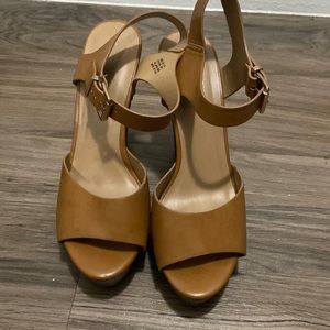 Tan studded gold platform heels